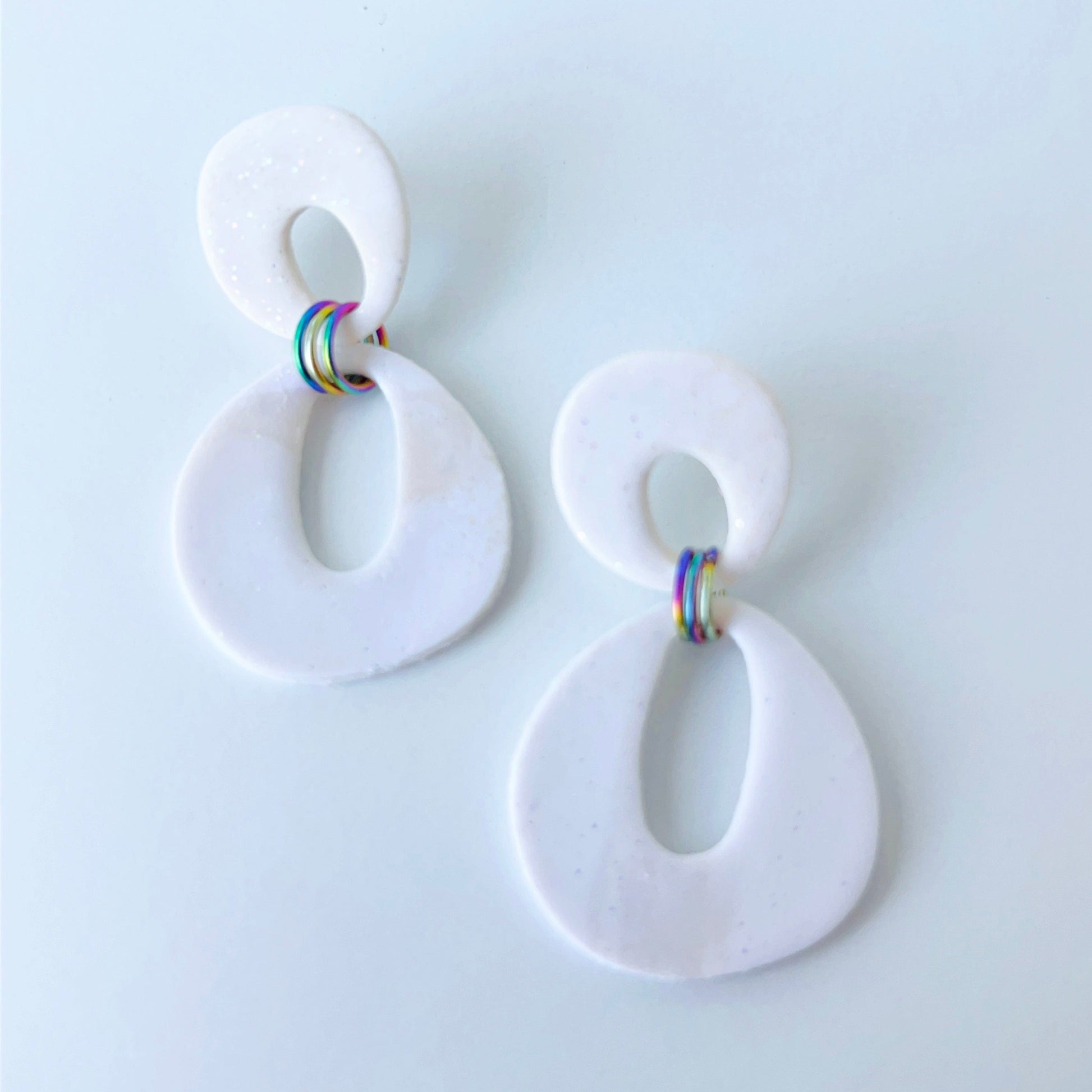 Earrings Modern White Dangle Earrings – Polymer Clay with Titanium Posts