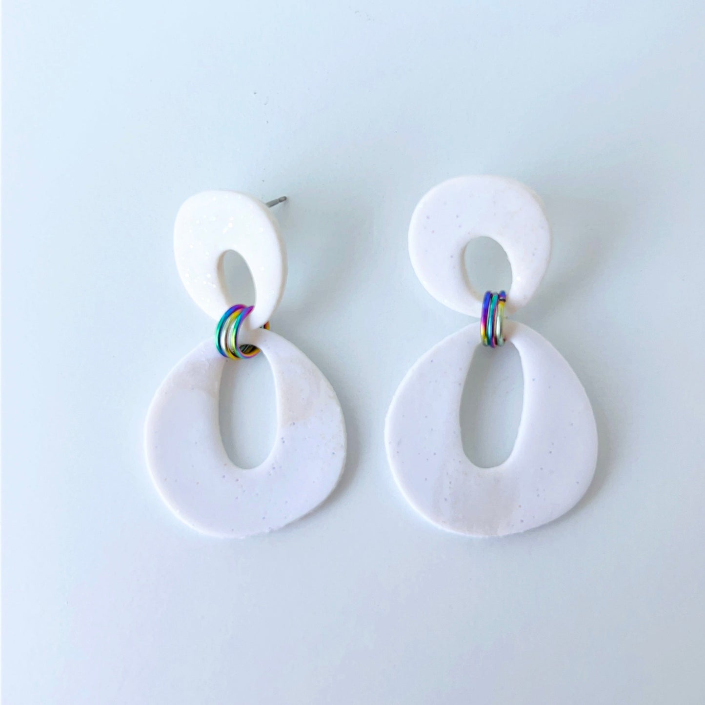Earrings Modern White Dangle Earrings – Polymer Clay with Titanium Posts