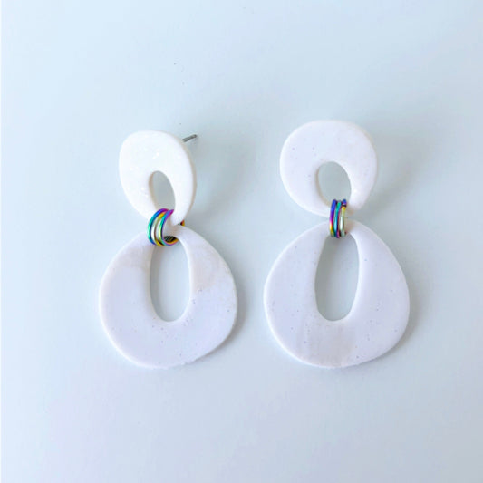 Earrings Modern White Dangle Earrings – Polymer Clay with Titanium Posts