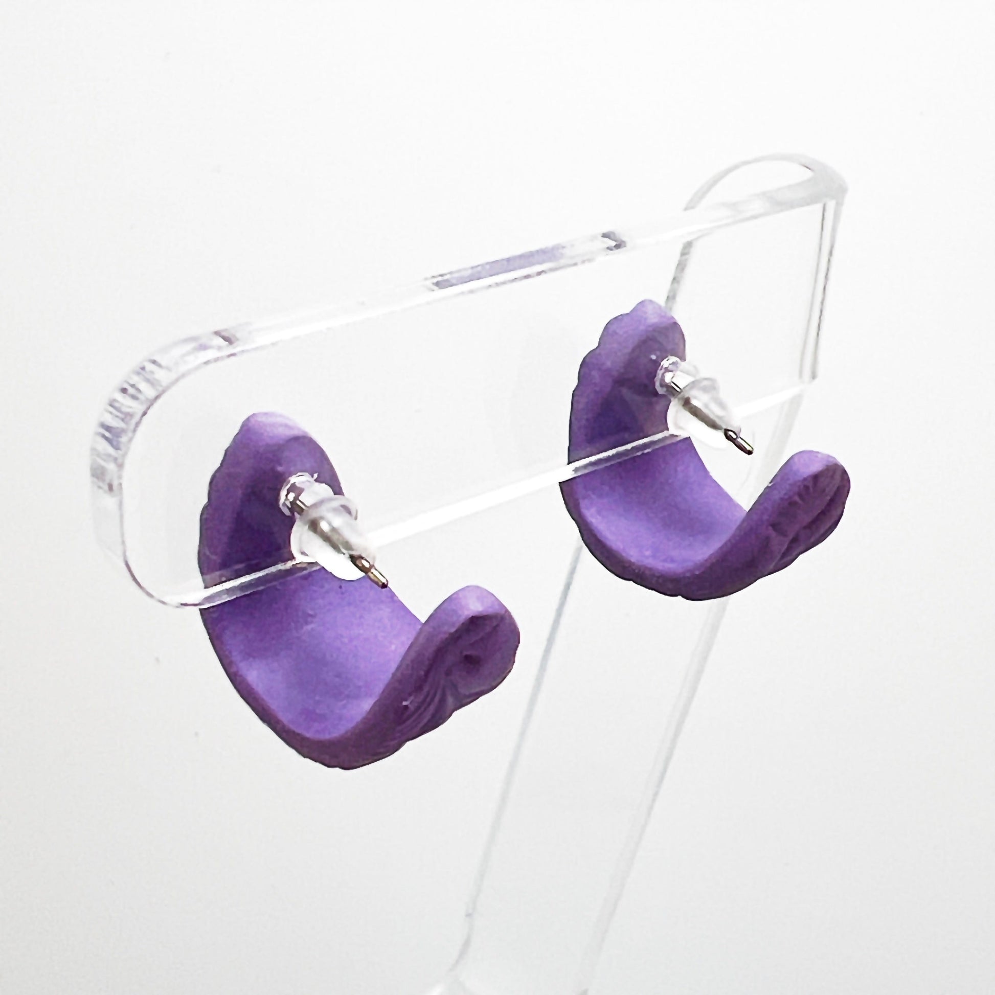 Earrings Purple Floral Oval Mini Hoops (Huggies)