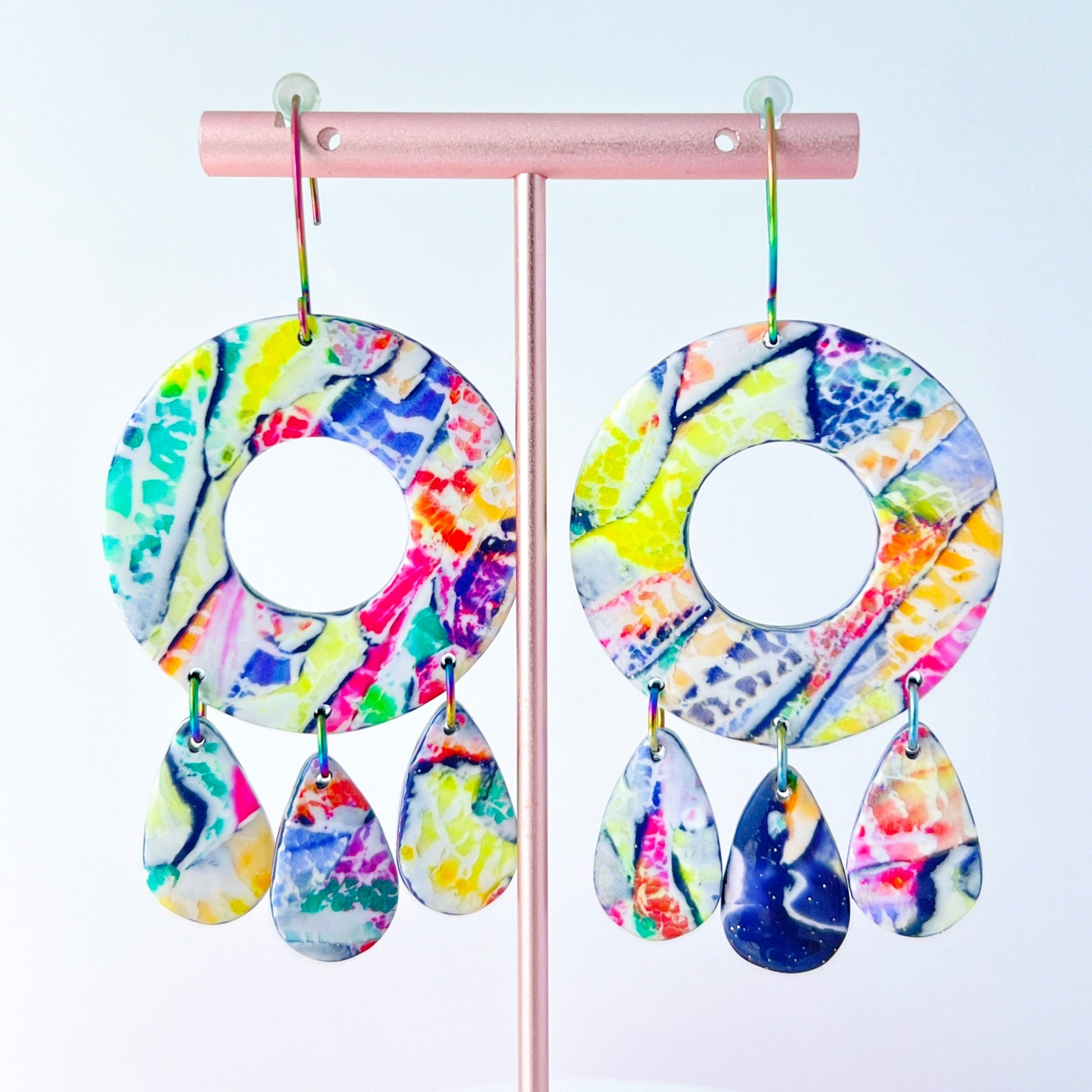 Earrings Paint Palette Drops – Handmade Rainbow Circle Teardrop Earrings