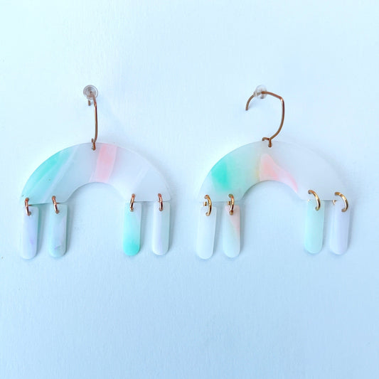 Earrings Pastel Arch Dangle Earrings – Semi-Transparent Clay & Rose Gold