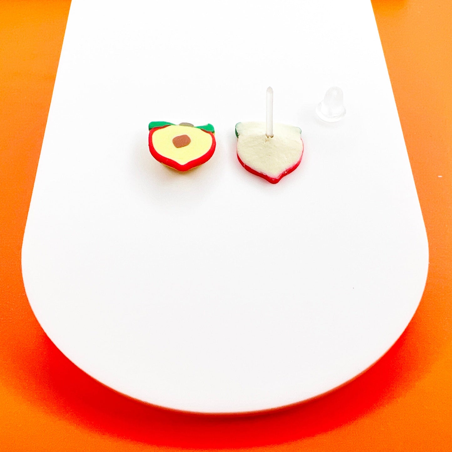 Earrings Plastic Peach Half Stud Earrings – Titanium or Plastic Posts