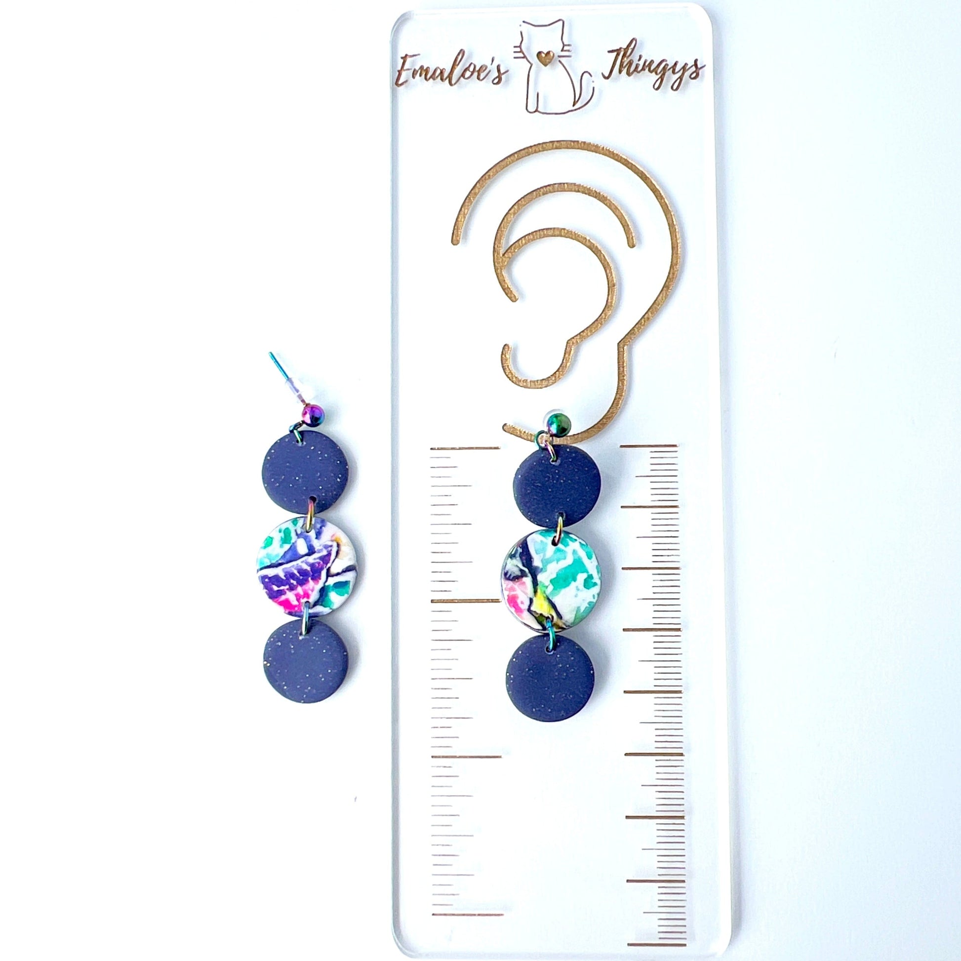 Earrings Purple Galaxy Dot Drop Earrings – Polymer Clay & Rainbow Posts