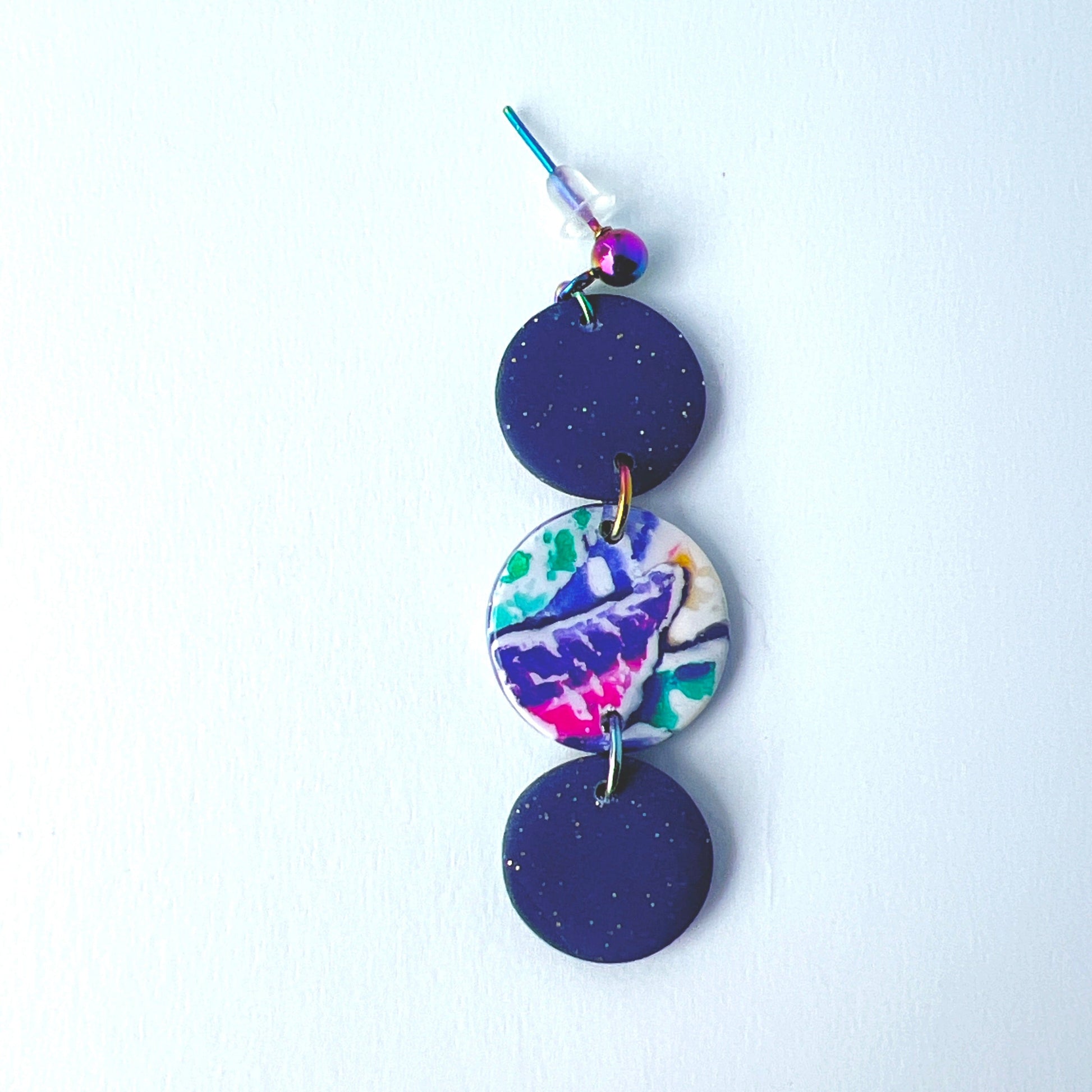 Earrings Purple Galaxy Dot Drop Earrings – Polymer Clay & Rainbow Posts