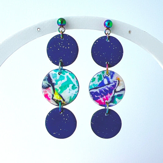 Earrings Purple Galaxy Dot Drop Earrings – Polymer Clay & Rainbow Posts