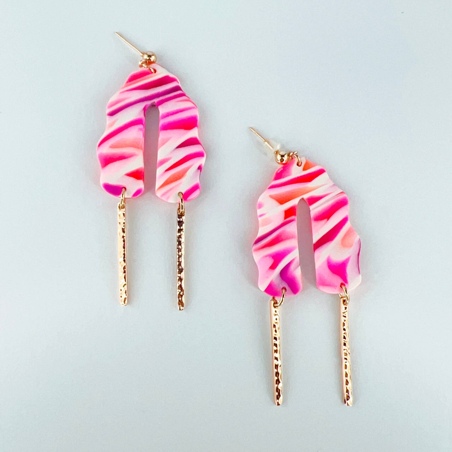 Earrings purple pink orange arch esrrings with bar