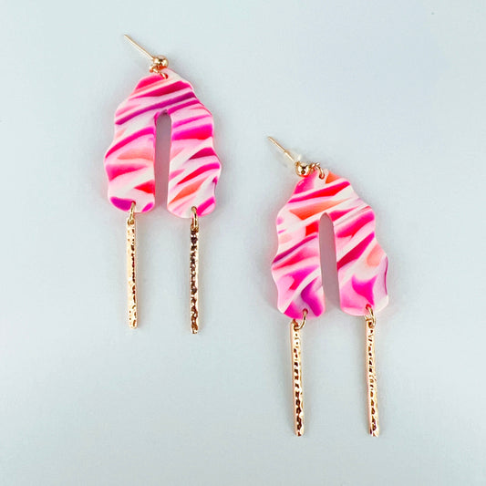 Earrings purple pink orange arch esrrings with bar