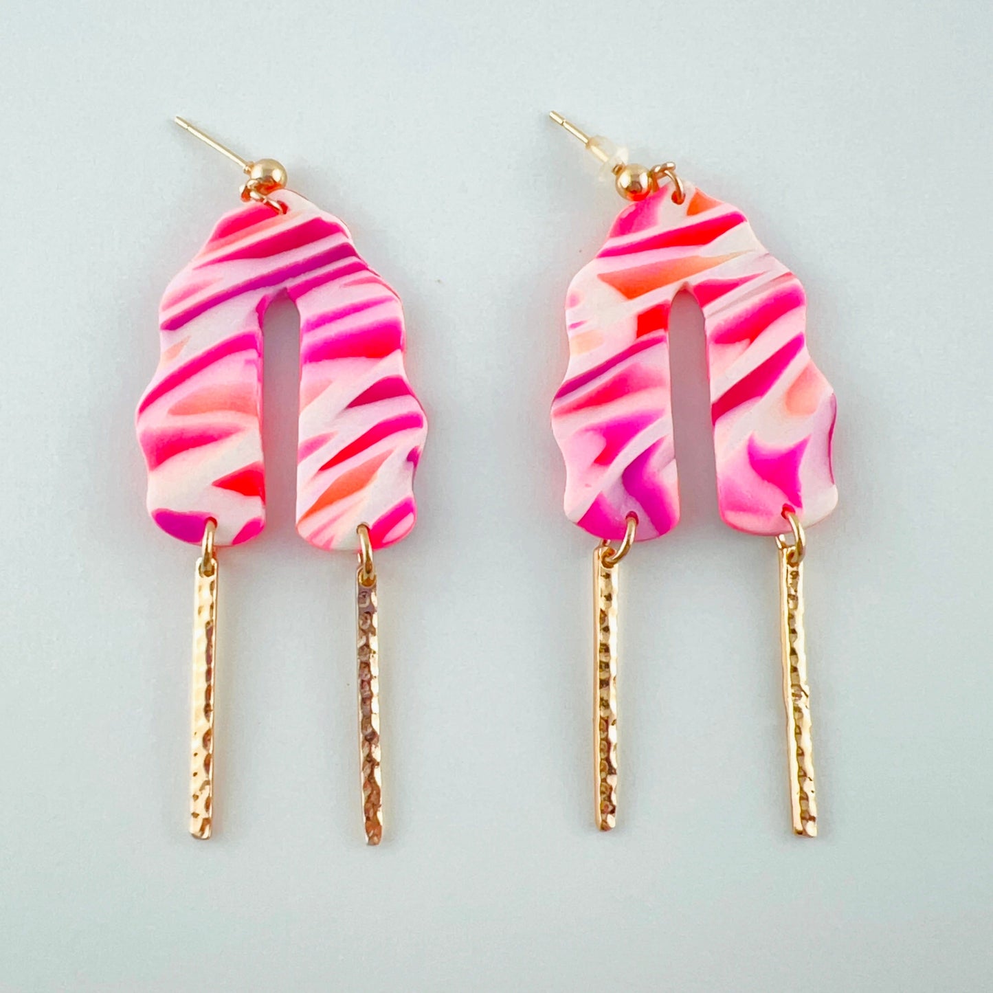 Earrings purple pink orange arch esrrings with bar