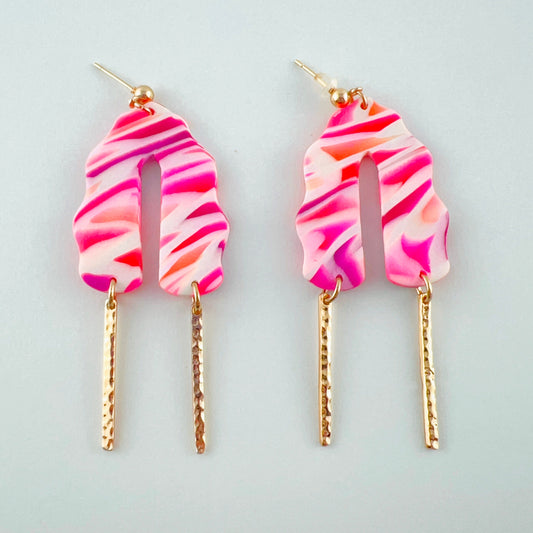 Earrings purple pink orange arch esrrings with bar