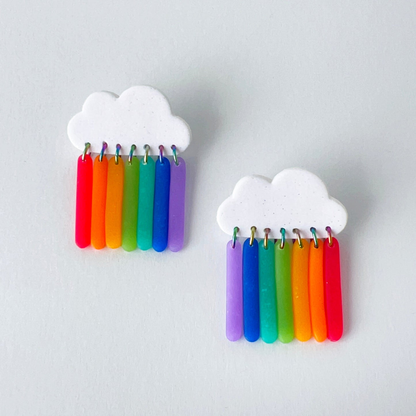 Earrings Rainbow Cloud Dangle Earrings - Polymer Clay & Titanium | Pride