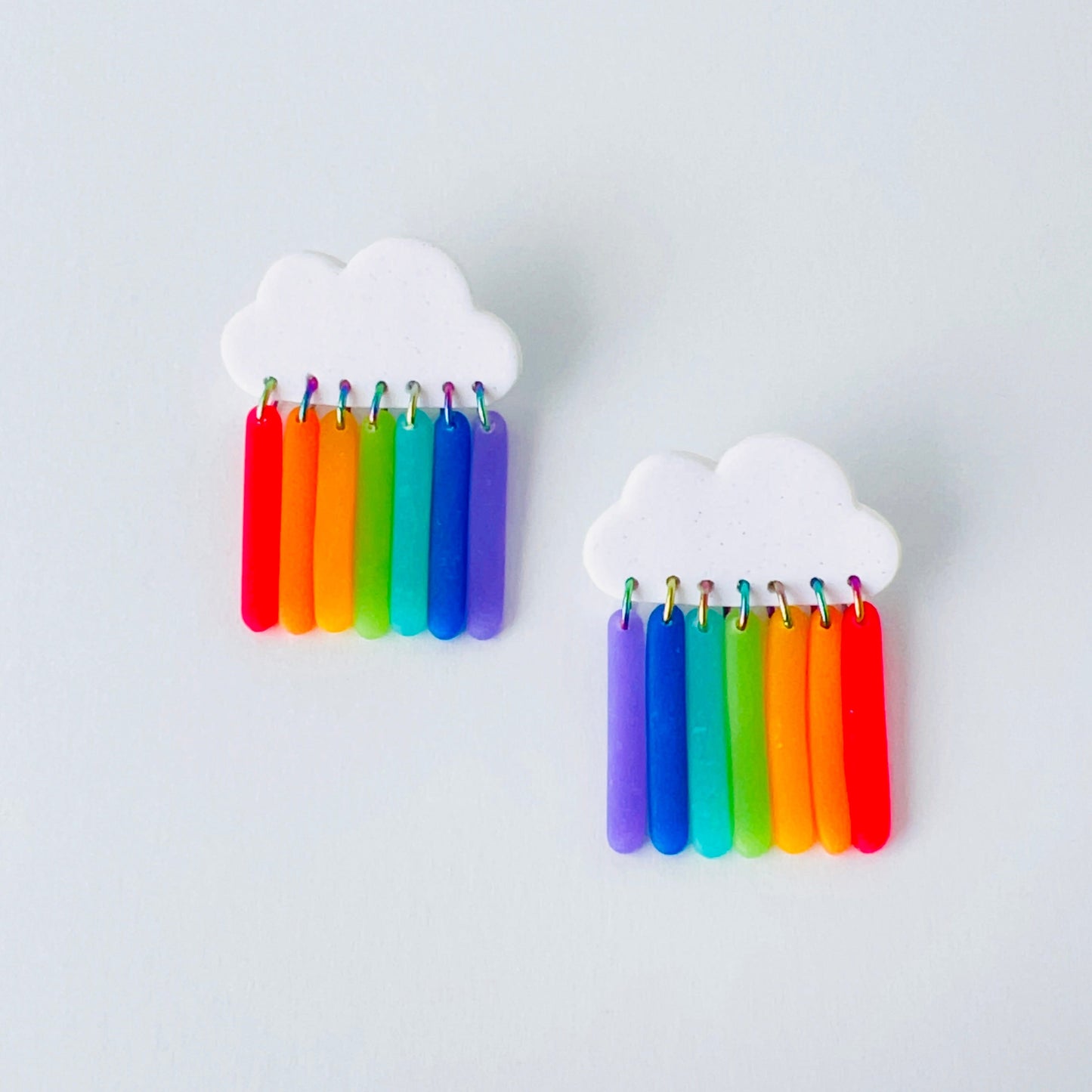 Earrings Rainbow Cloud Dangle Earrings - Polymer Clay & Titanium | Pride