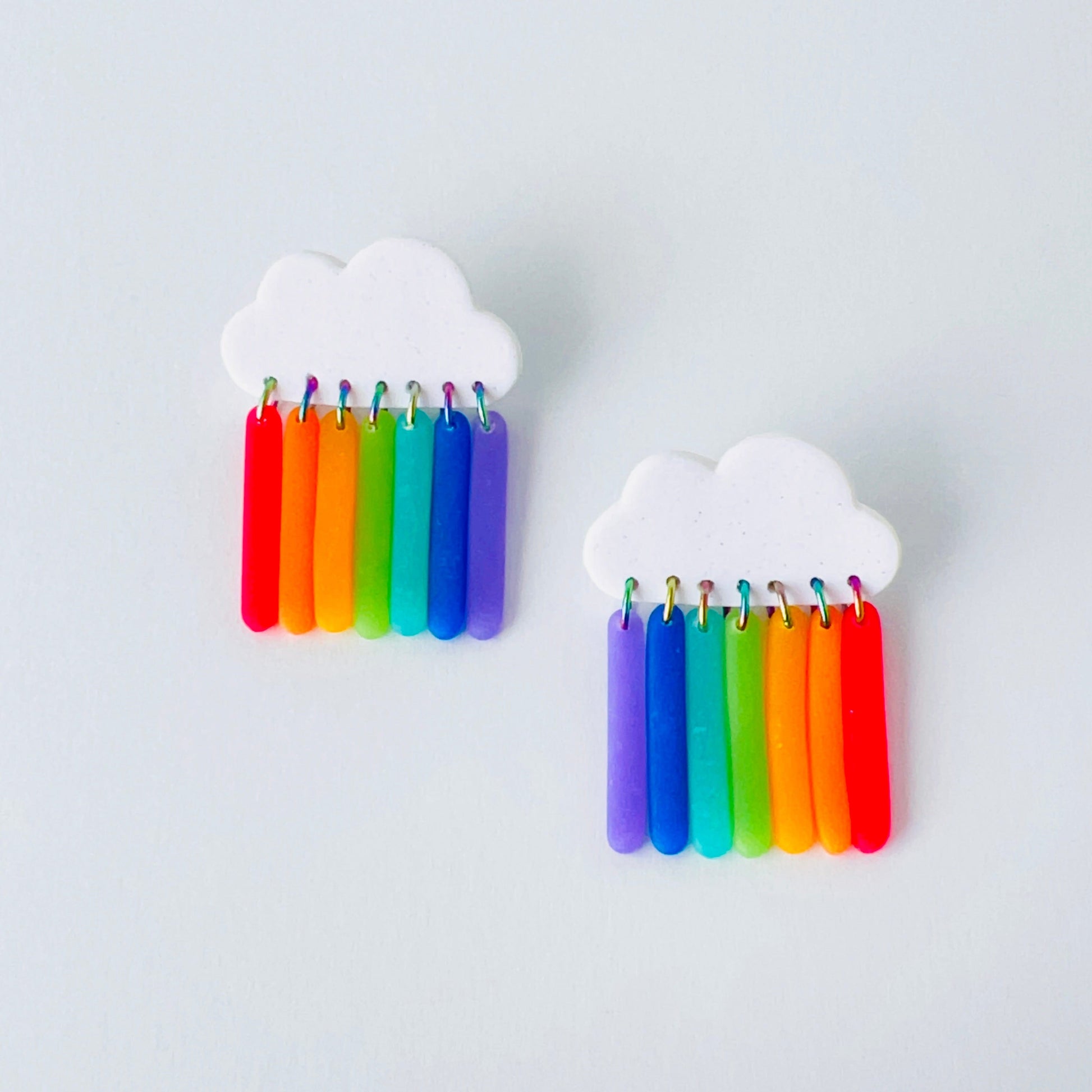 Earrings Rainbow Cloud Dangle Earrings - Polymer Clay & Titanium | Pride