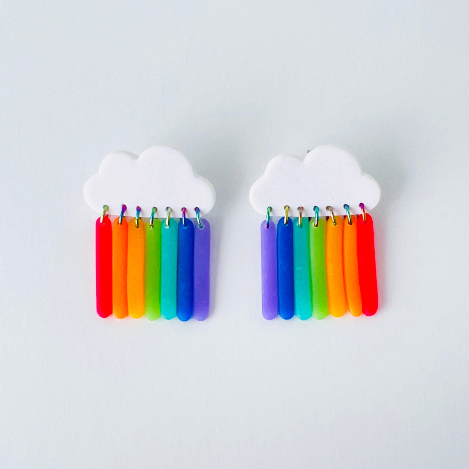 Earrings Rainbow Cloud Dangle Earrings - Polymer Clay & Titanium | Pride