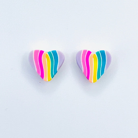 Earrings Rainbow Heart Stud Earrings – Titanium or Plastic Posts