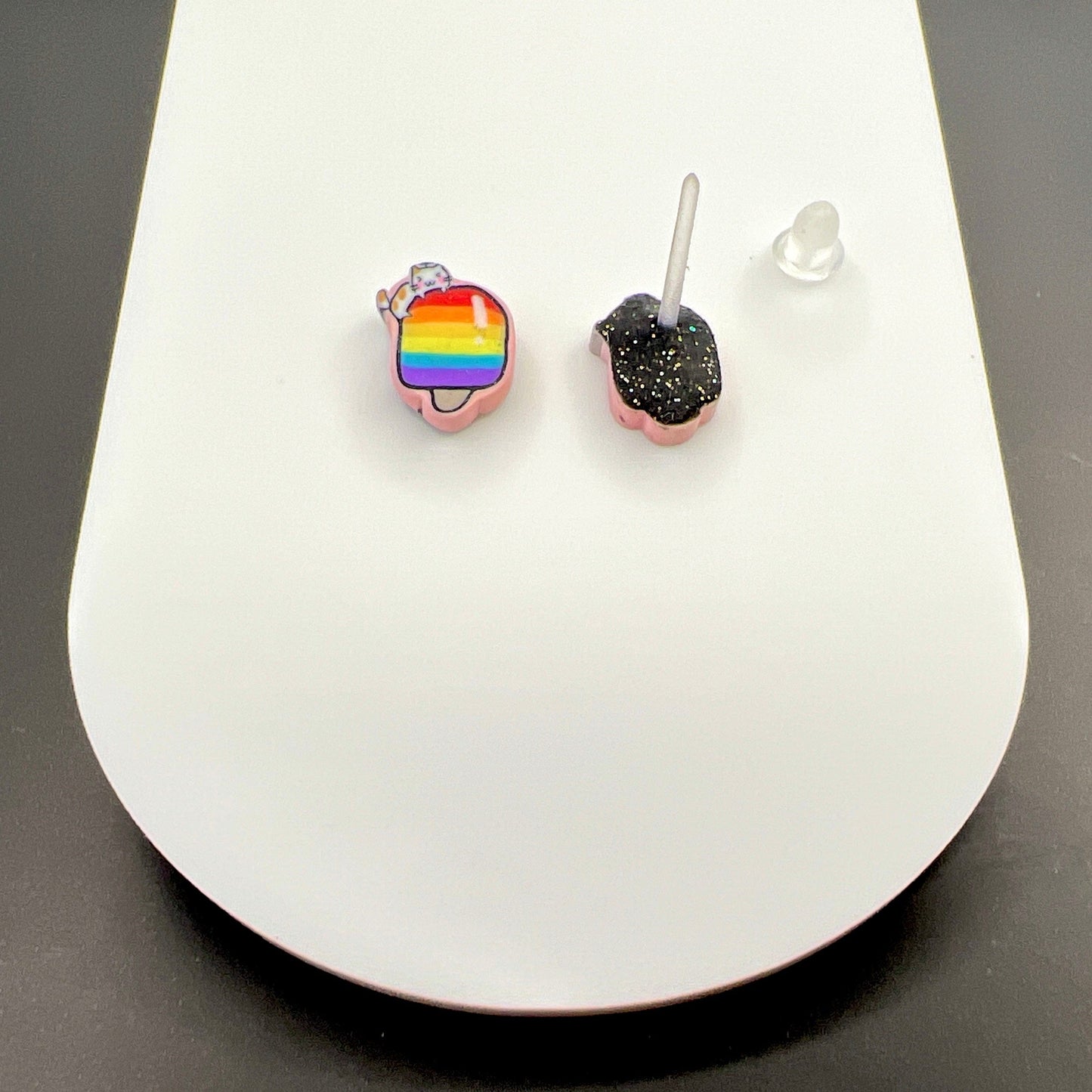 Earrings Plastic Rainbow Popsicle Cat Stud Earrings - Titanium or Plastic Posts