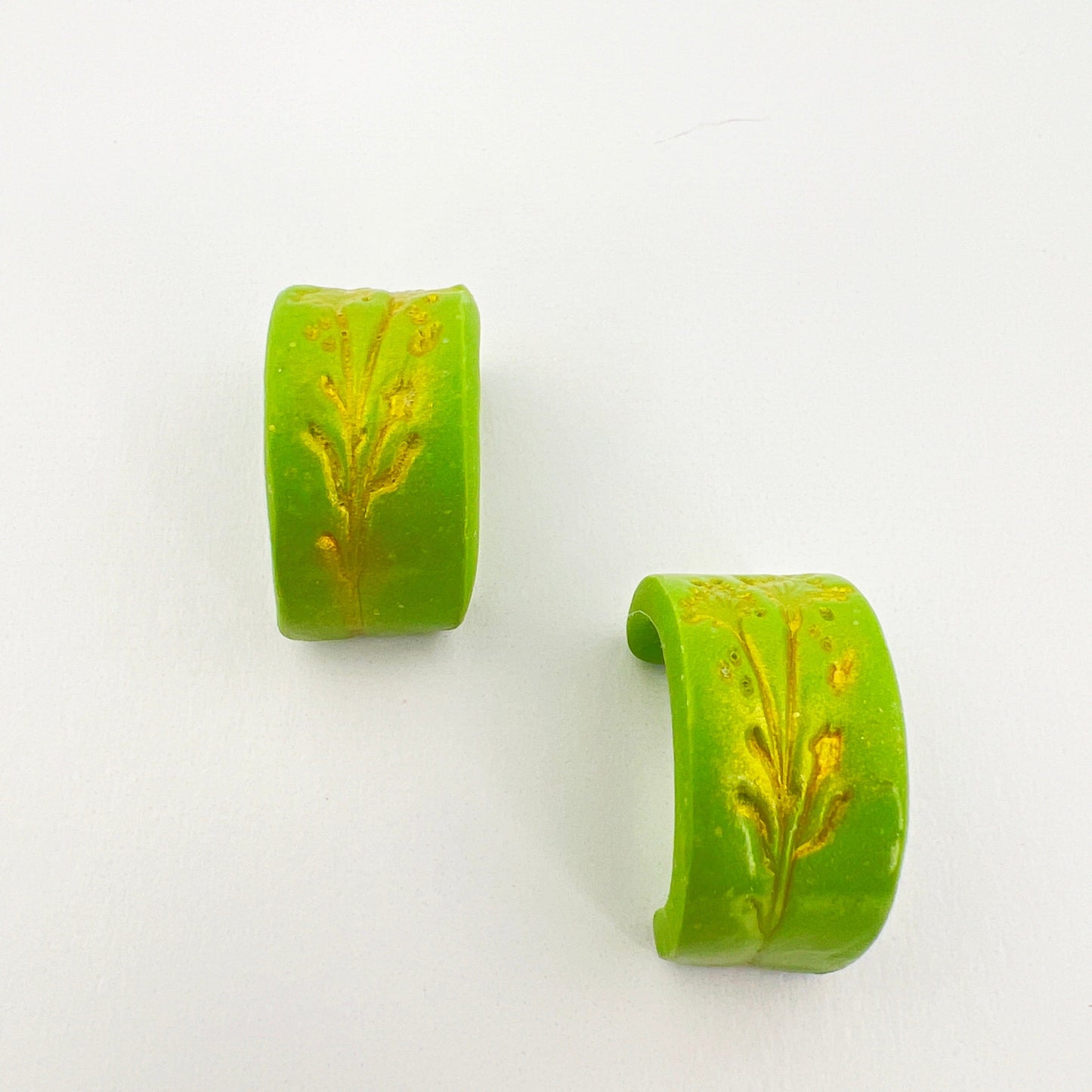 Earrings Green Floral Rectangle Mini Hoops (Huggies)