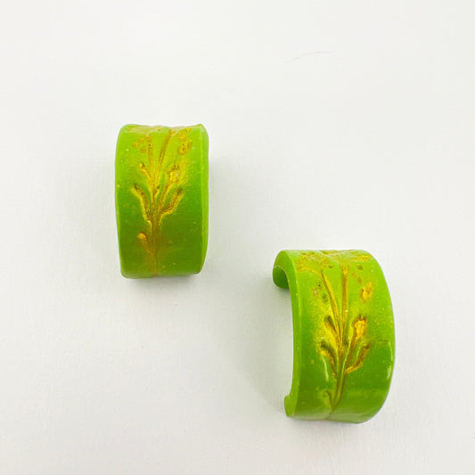 Earrings Green Floral Rectangle Mini Hoops (Huggies)