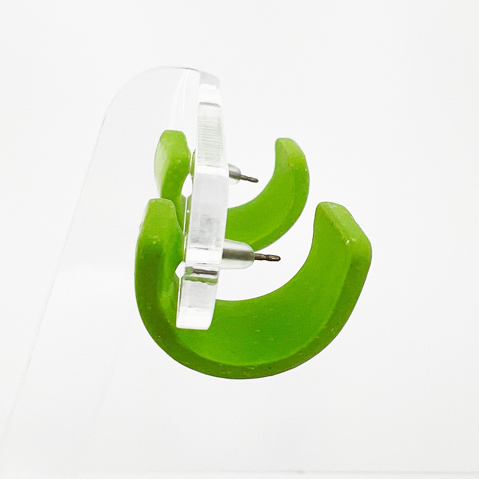 Earrings Green Floral Rectangle Mini Hoops (Huggies)