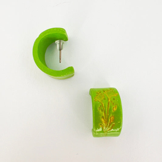 Earrings Green Floral Rectangle Mini Hoops (Huggies)