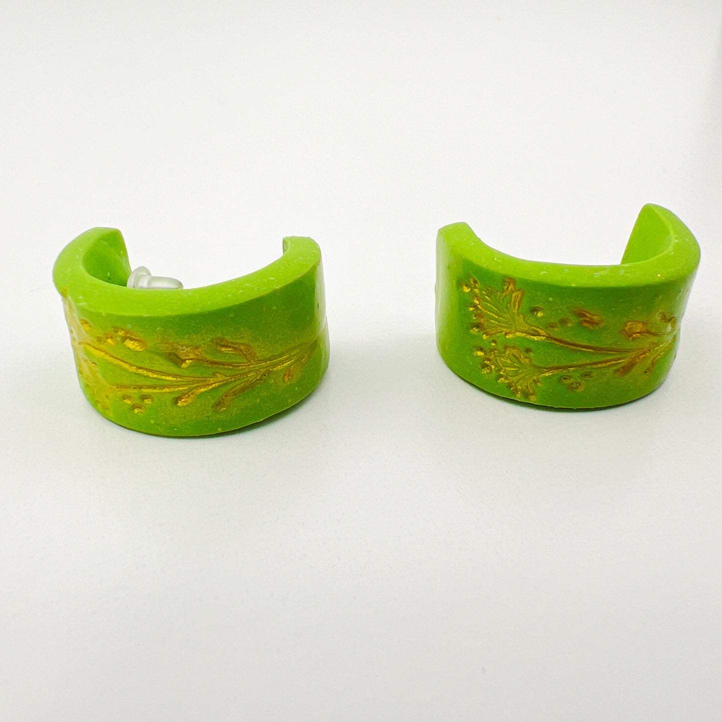 Earrings Green Floral Rectangle Mini Hoops (Huggies)