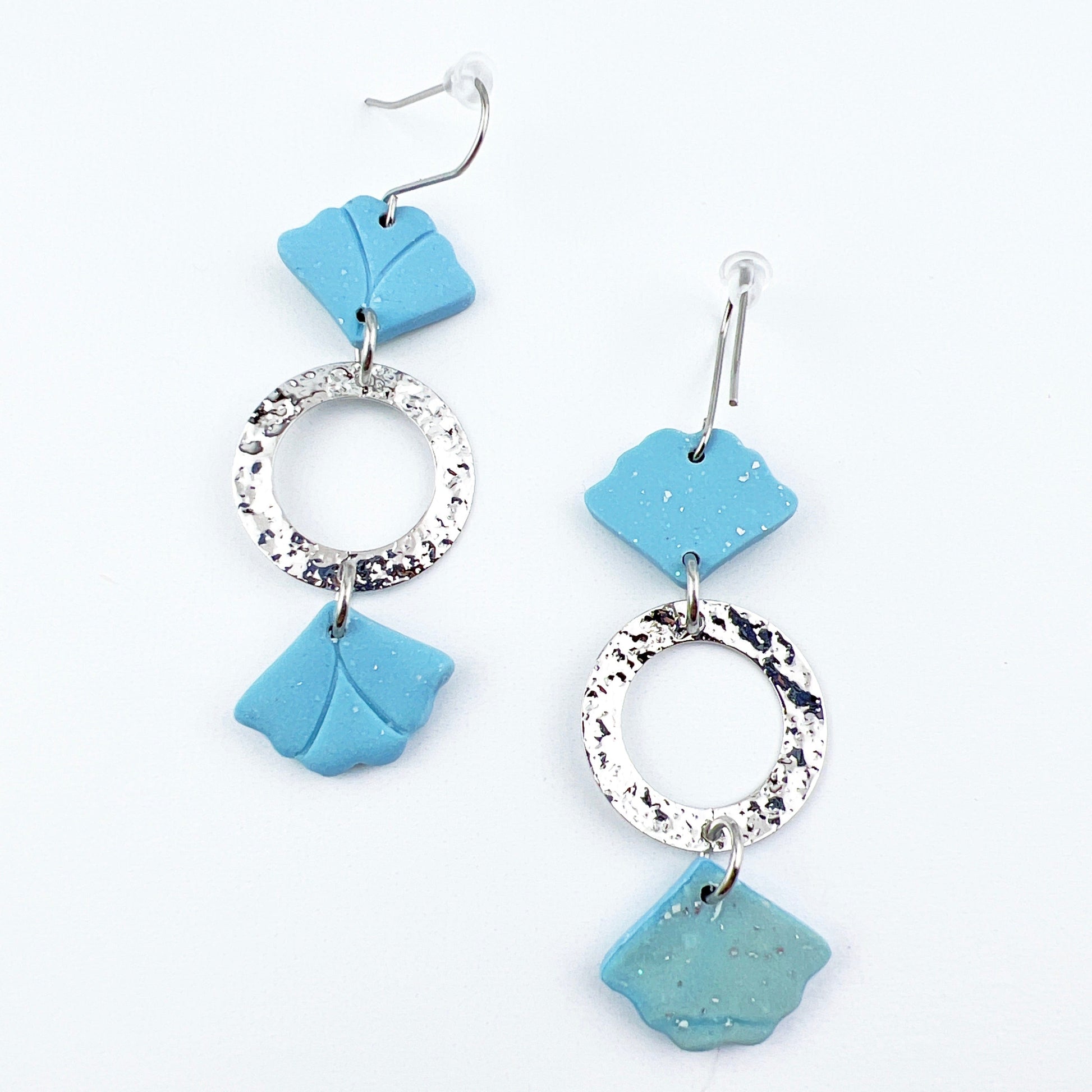 Earrings Sema - Blue Floral Leaf Earrings with Hammered Circles