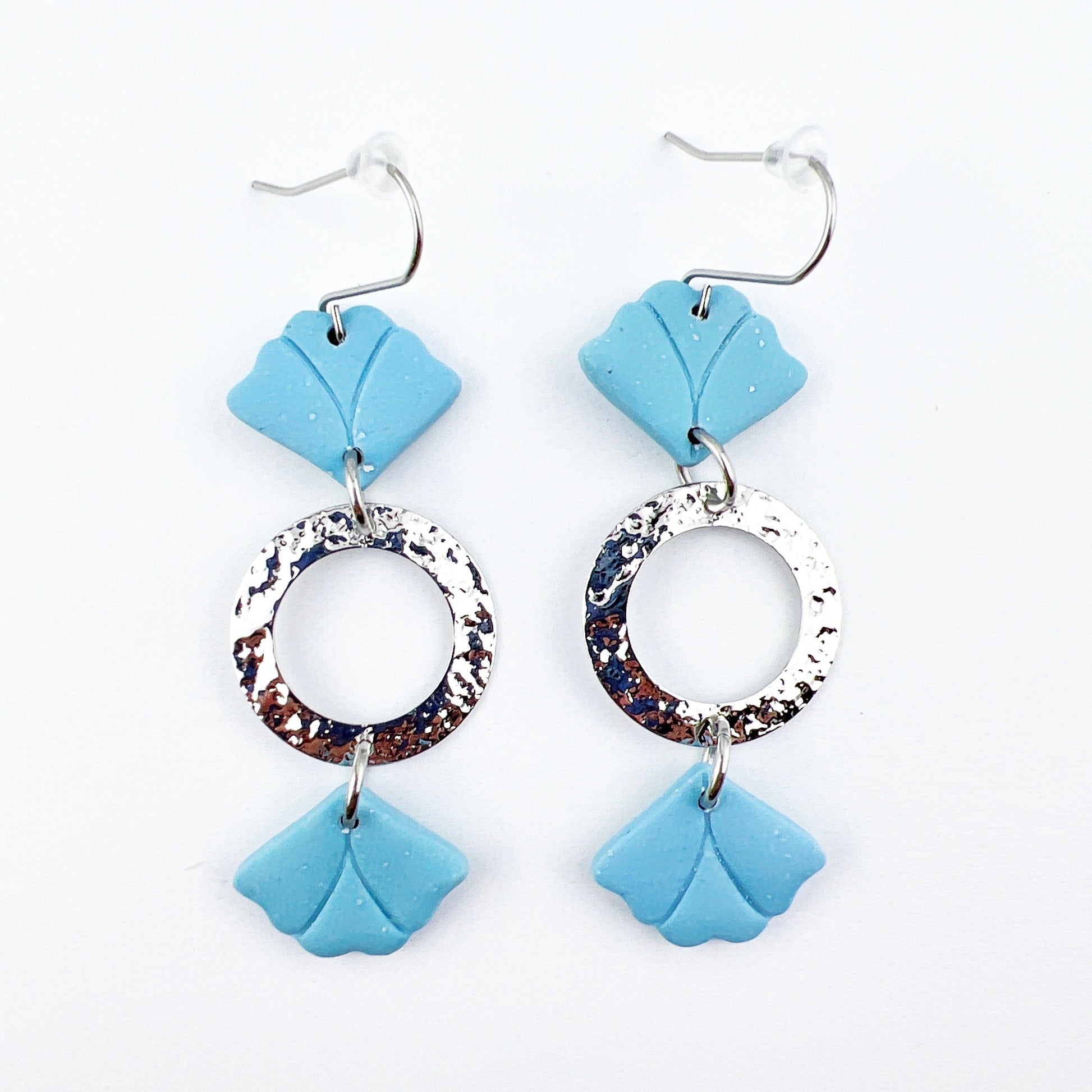 Earrings Sema - Blue Floral Leaf Earrings with Hammered Circles