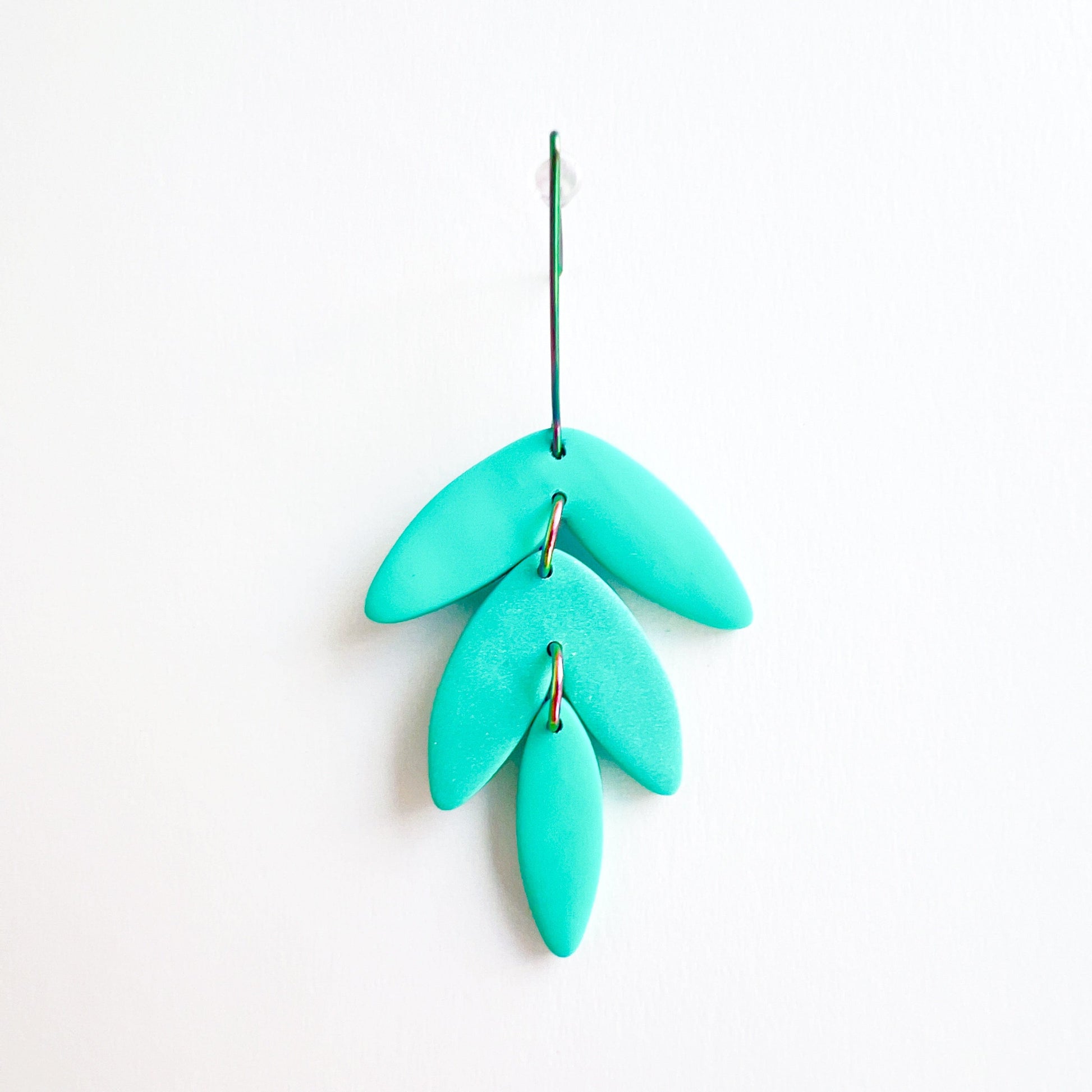 Earrings Turquoise Leaf Dangle Earrings – Polymer Clay & Rainbow V Earwires