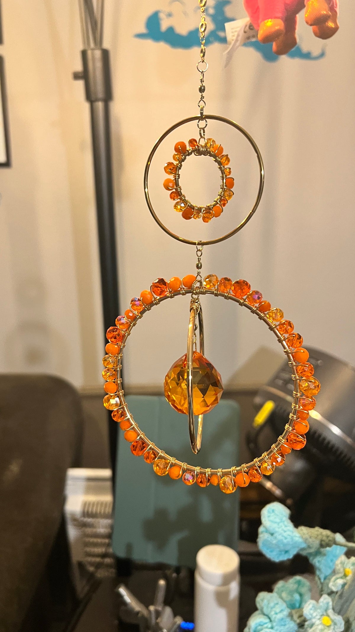 Golden Orbit – Orange Beaded Glass Suncatcher