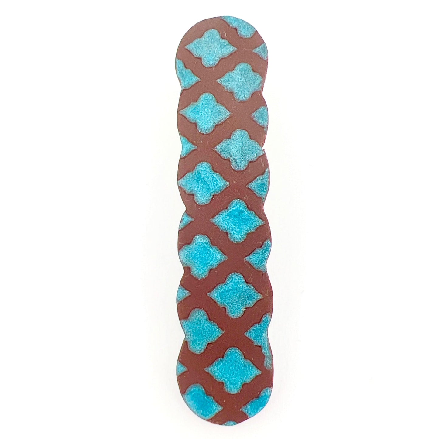 Hair Clip Brown with Aqua Diamonds Scalloped Hair Clips