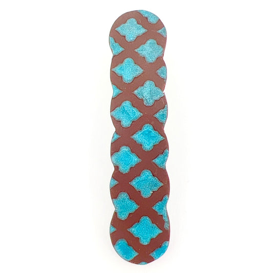 Hair Clip Brown with Aqua Diamonds Scalloped Hair Clips