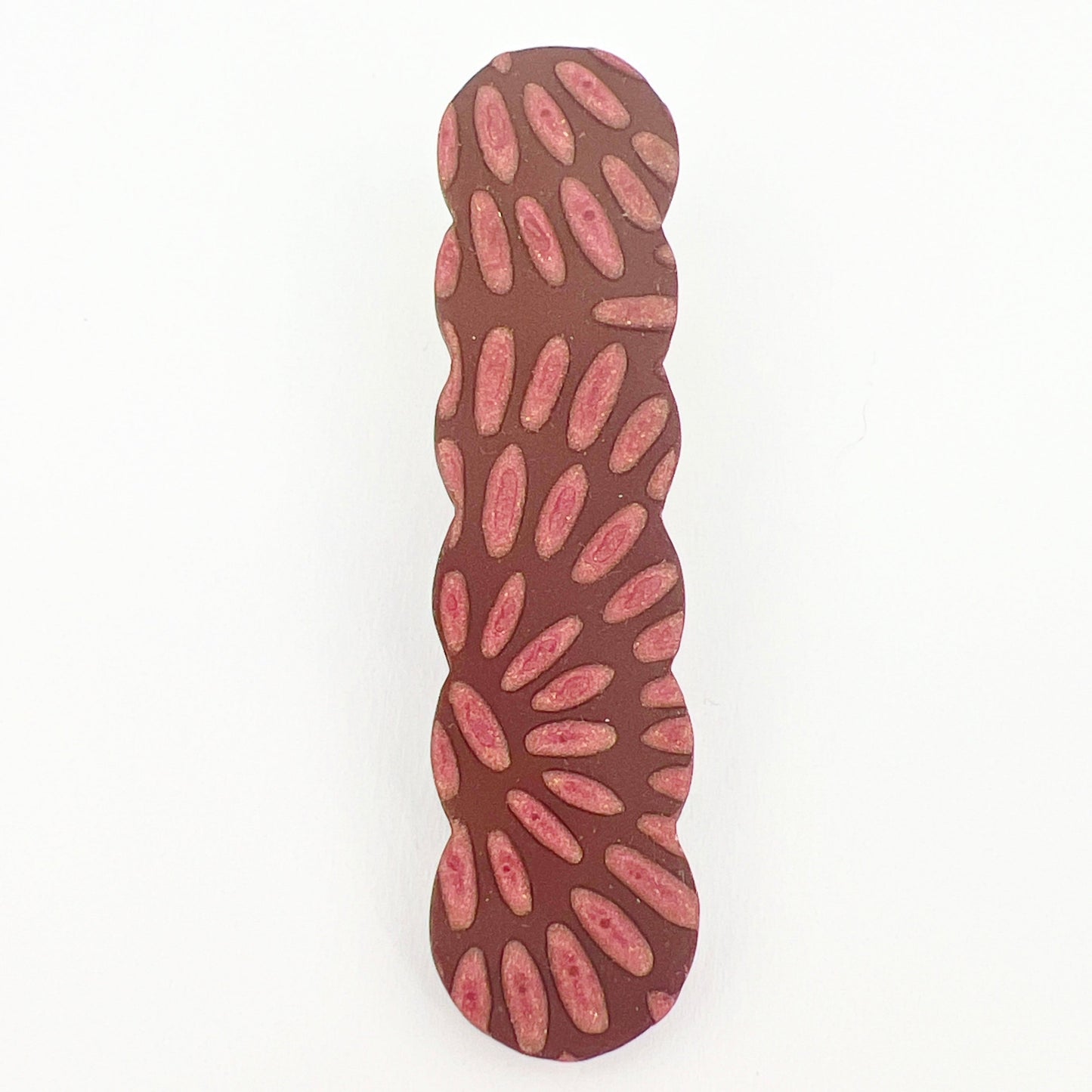 Hair Clip Brown with Pale Pink Circle Mandala Scalloped Hair Clips