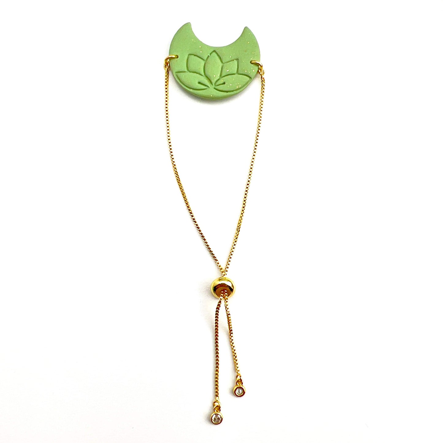 Green with Gold Flakes Lotus Moon Adjustable Chain Bracelet