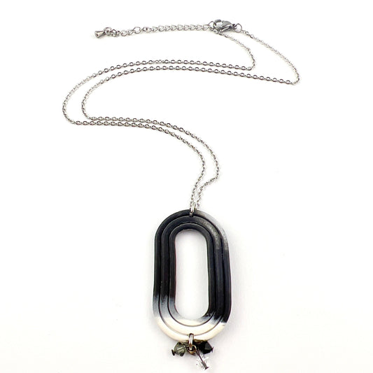 Necklace Black, Gray, White Oval Necklace