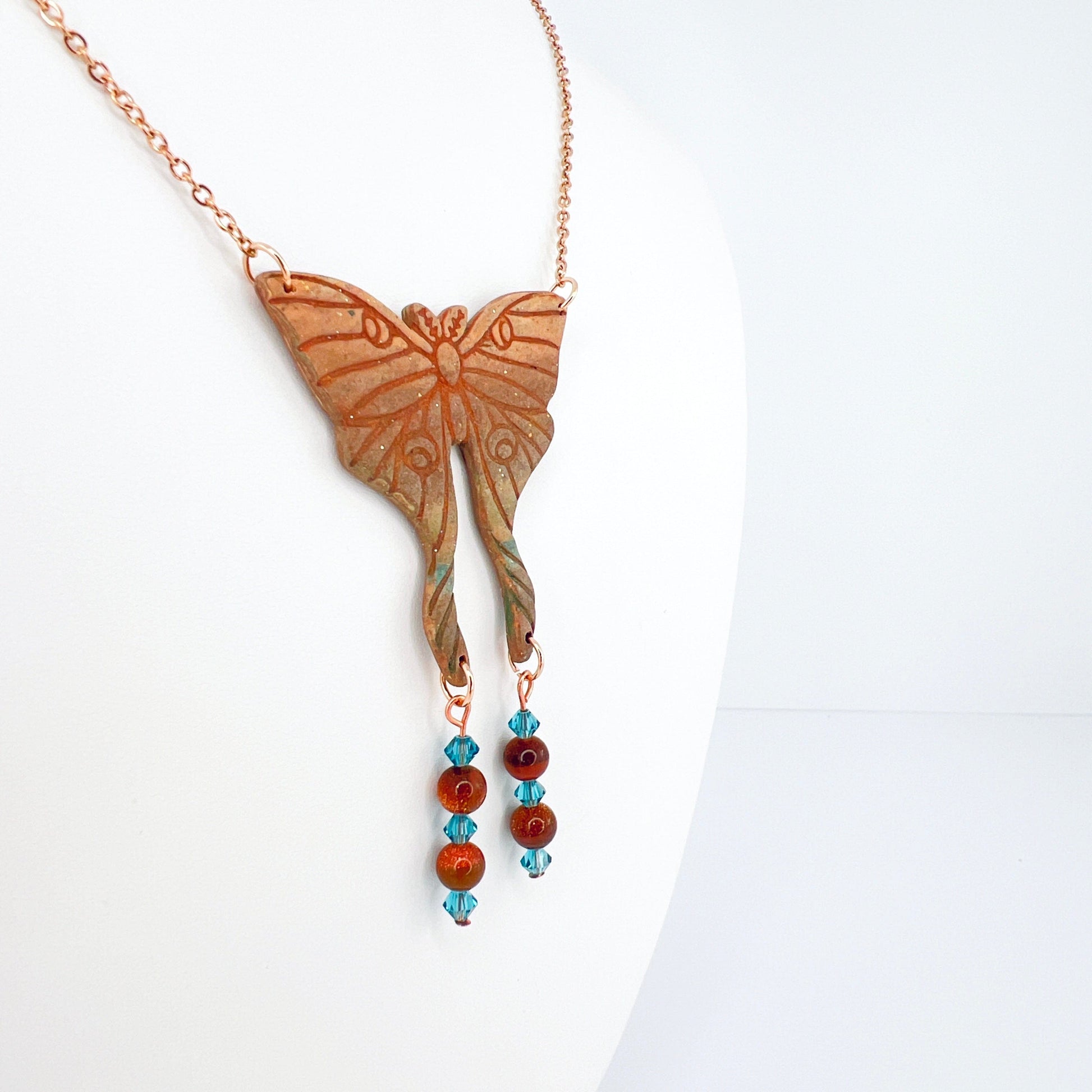 Necklace Moth Necklace with Beads