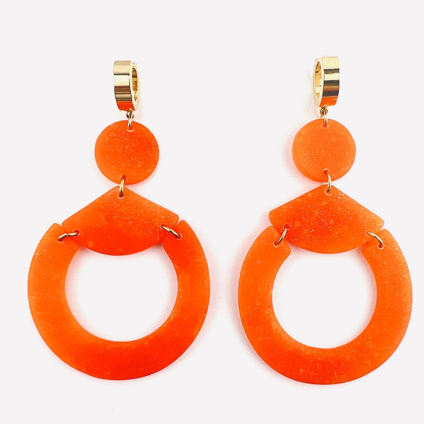 Orange Circle & Triangle Earrings