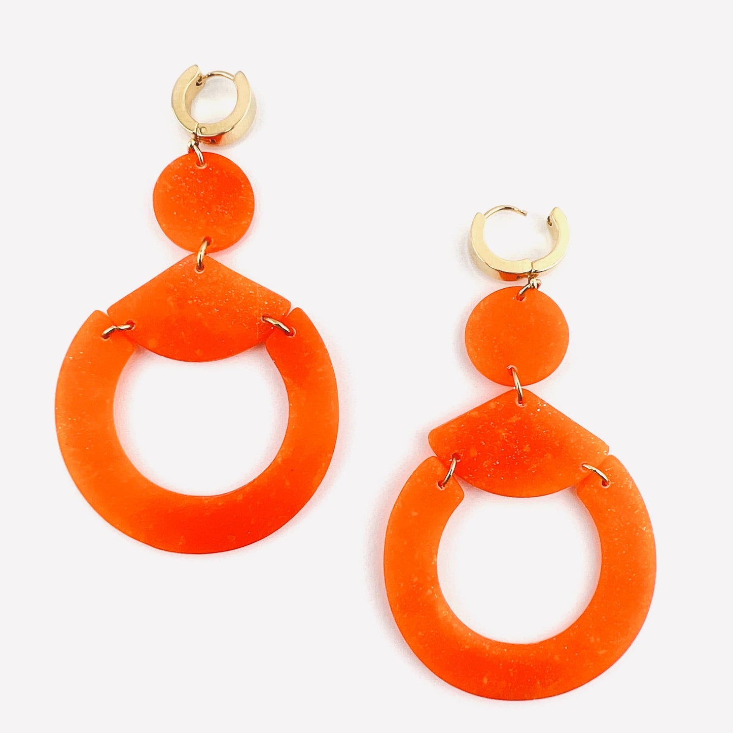 Orange Circle & Triangle Earrings