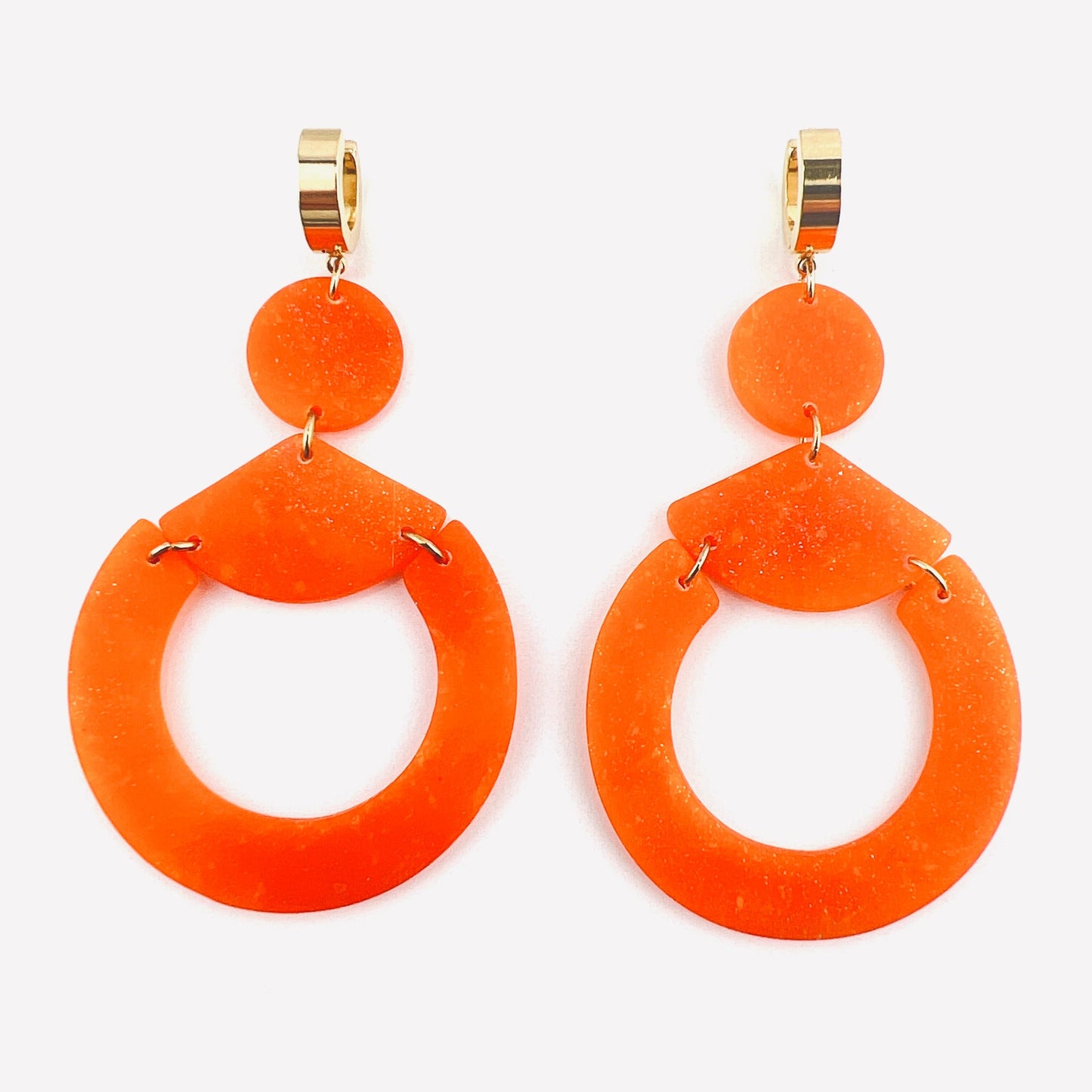 Orange Circle & Triangle Earrings