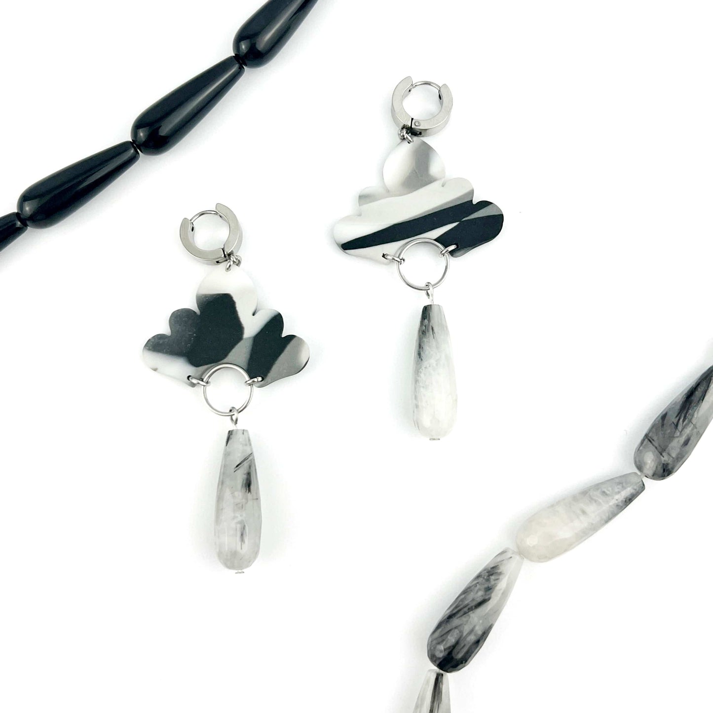 Ozul - Black, White & Grey Earrings