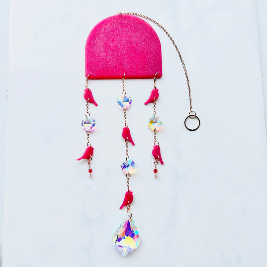 Pink Pink Arch with Birds Suncatcher