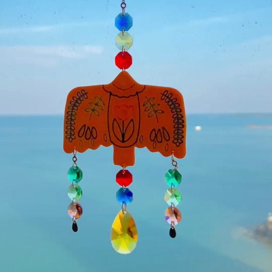 Folk Art Bird Suncatcher – Handmade Window Ornament