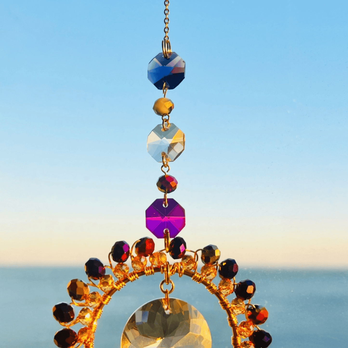 Suncatchers Celestial Glow Suncatcher – Pink, Purple & Gold Glass Beaded Decor