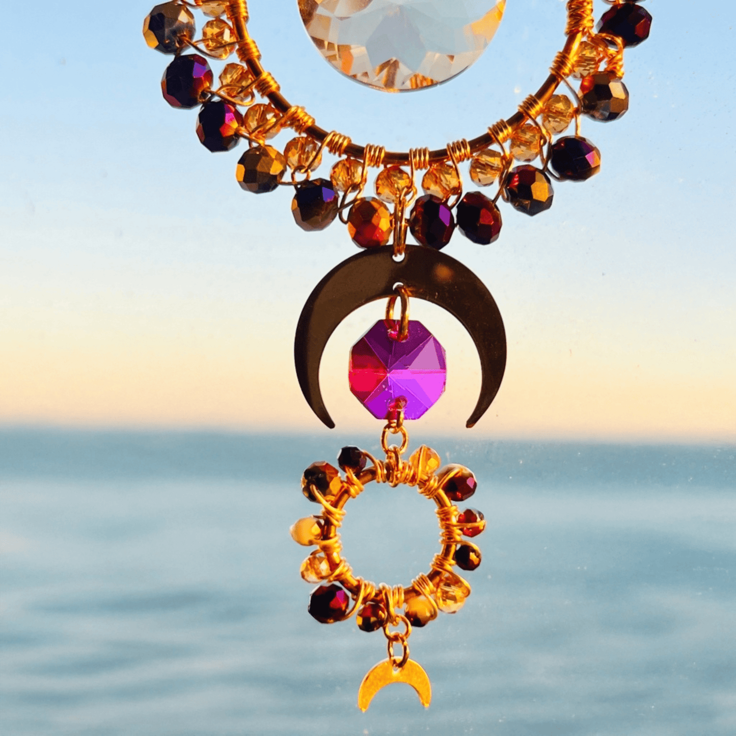 Suncatchers Celestial Glow Suncatcher – Pink, Purple & Gold Glass Beaded Decor