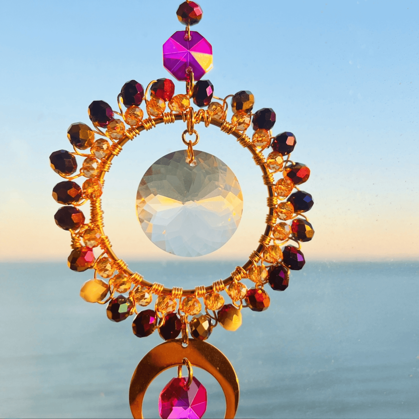 Suncatchers Celestial Glow Suncatcher – Pink, Purple & Gold Glass Beaded Decor