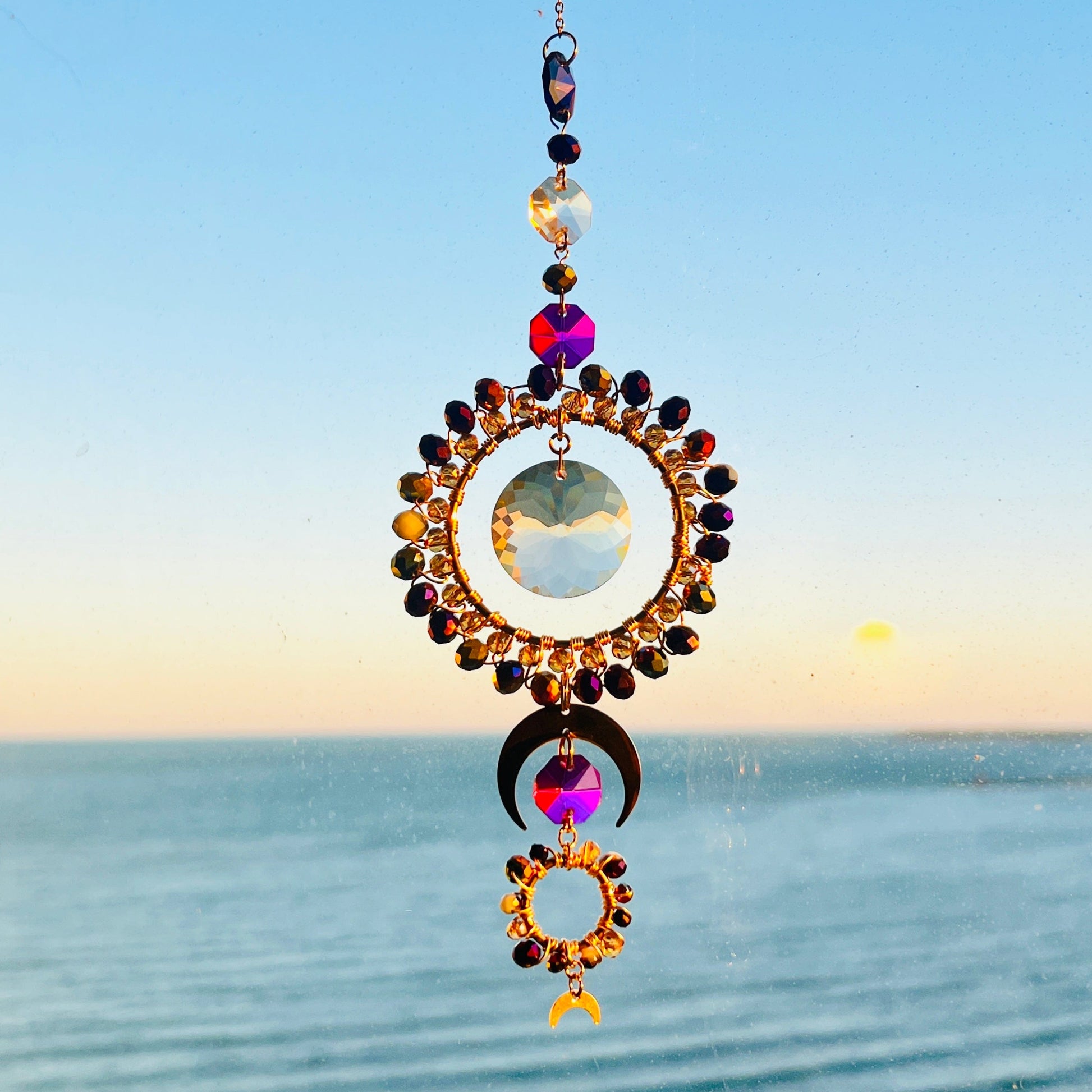 Suncatchers Celestial Glow Suncatcher – Pink, Purple & Gold Glass Beaded Decor