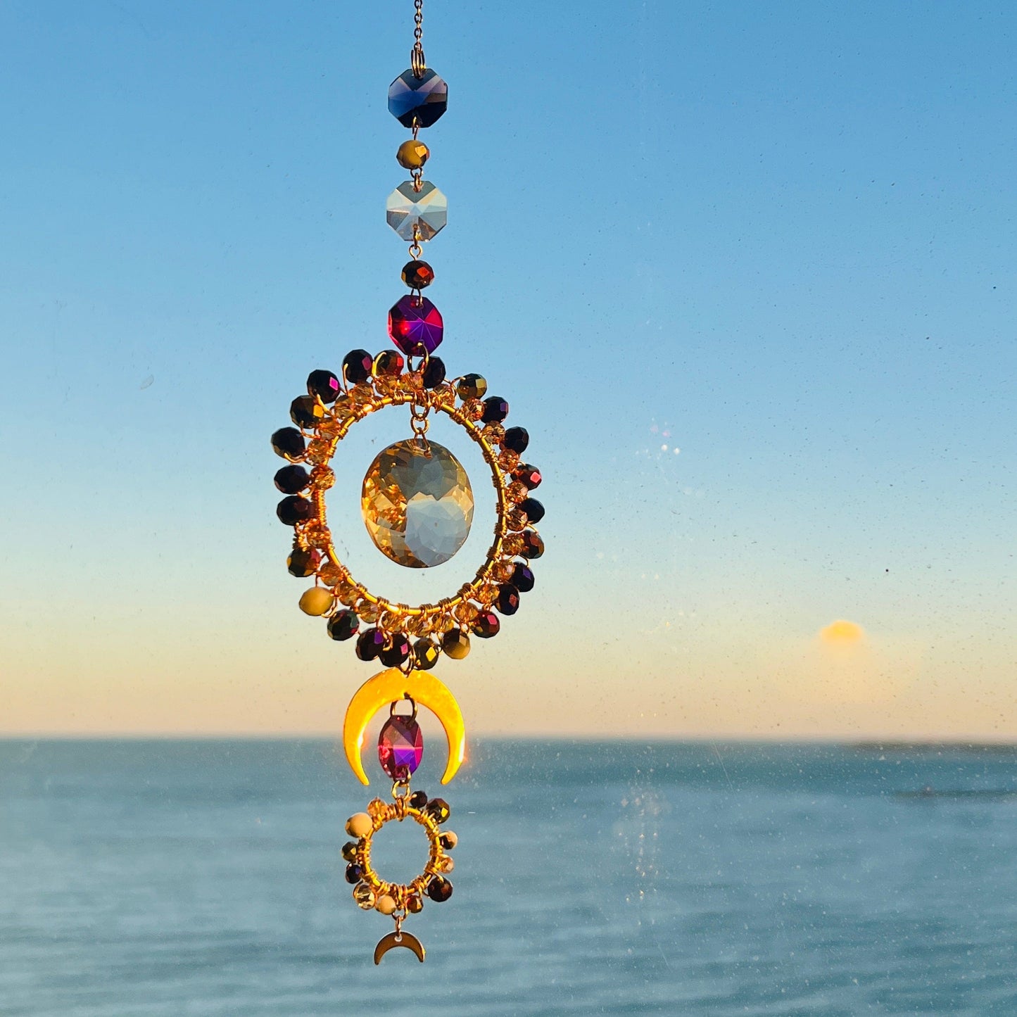 Suncatchers Celestial Glow Suncatcher – Pink, Purple & Gold Glass Beaded Decor