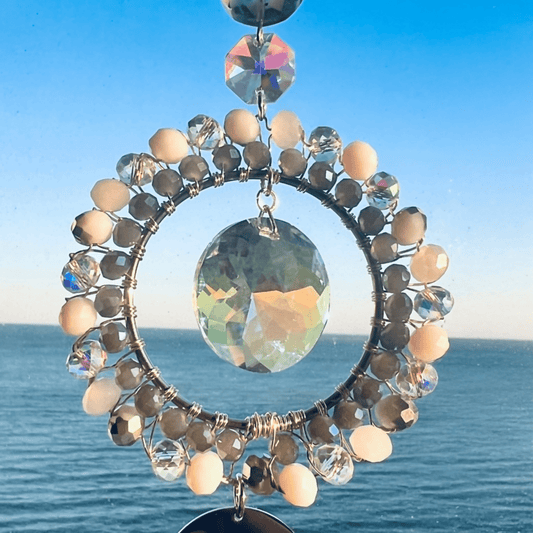 Suncatchers Celestial Moon Drift Suncatcher – White & Blue Beaded Window Decor
