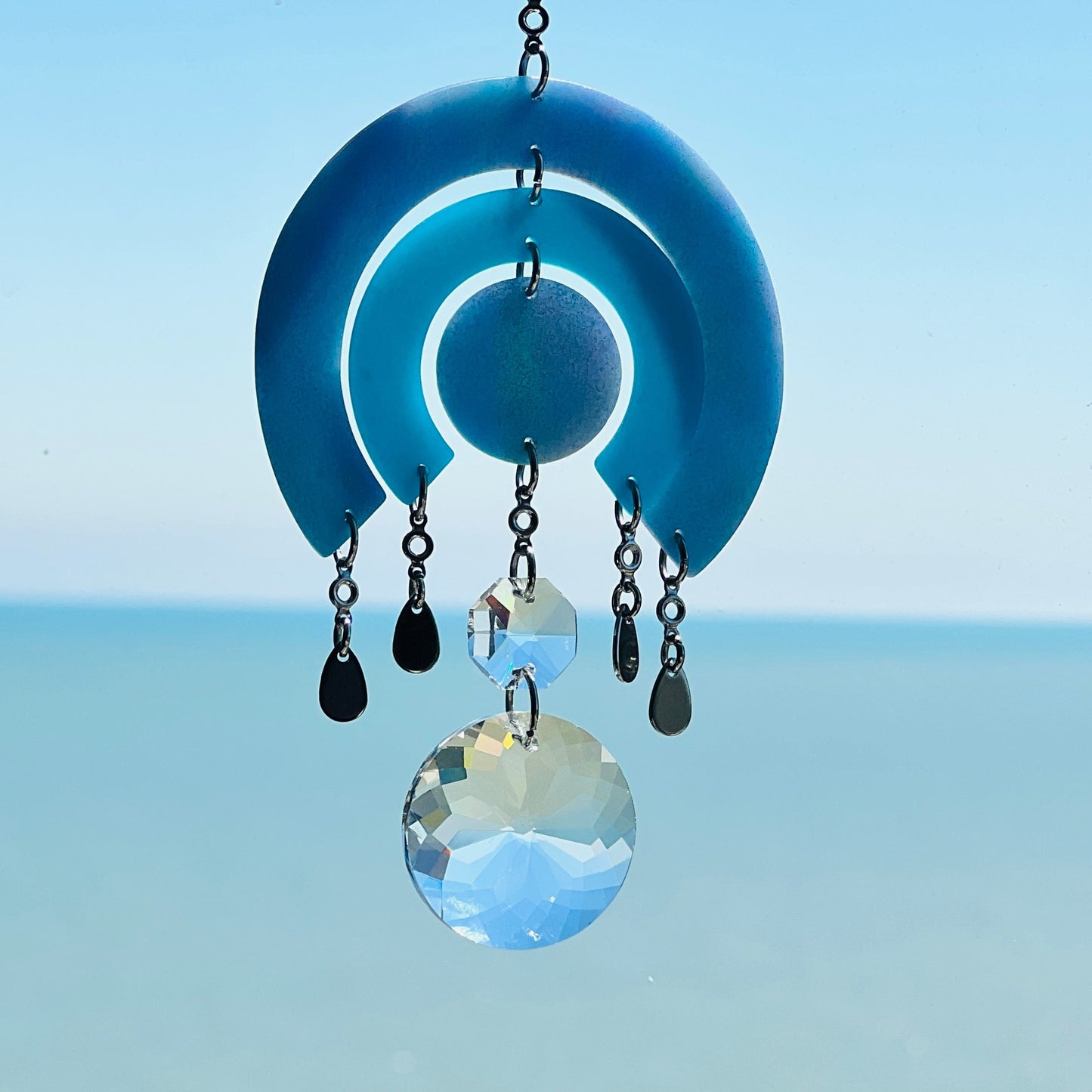 Suncatchers Shimmering Blues, Purples, Silver Circle Cutout Suncatcher