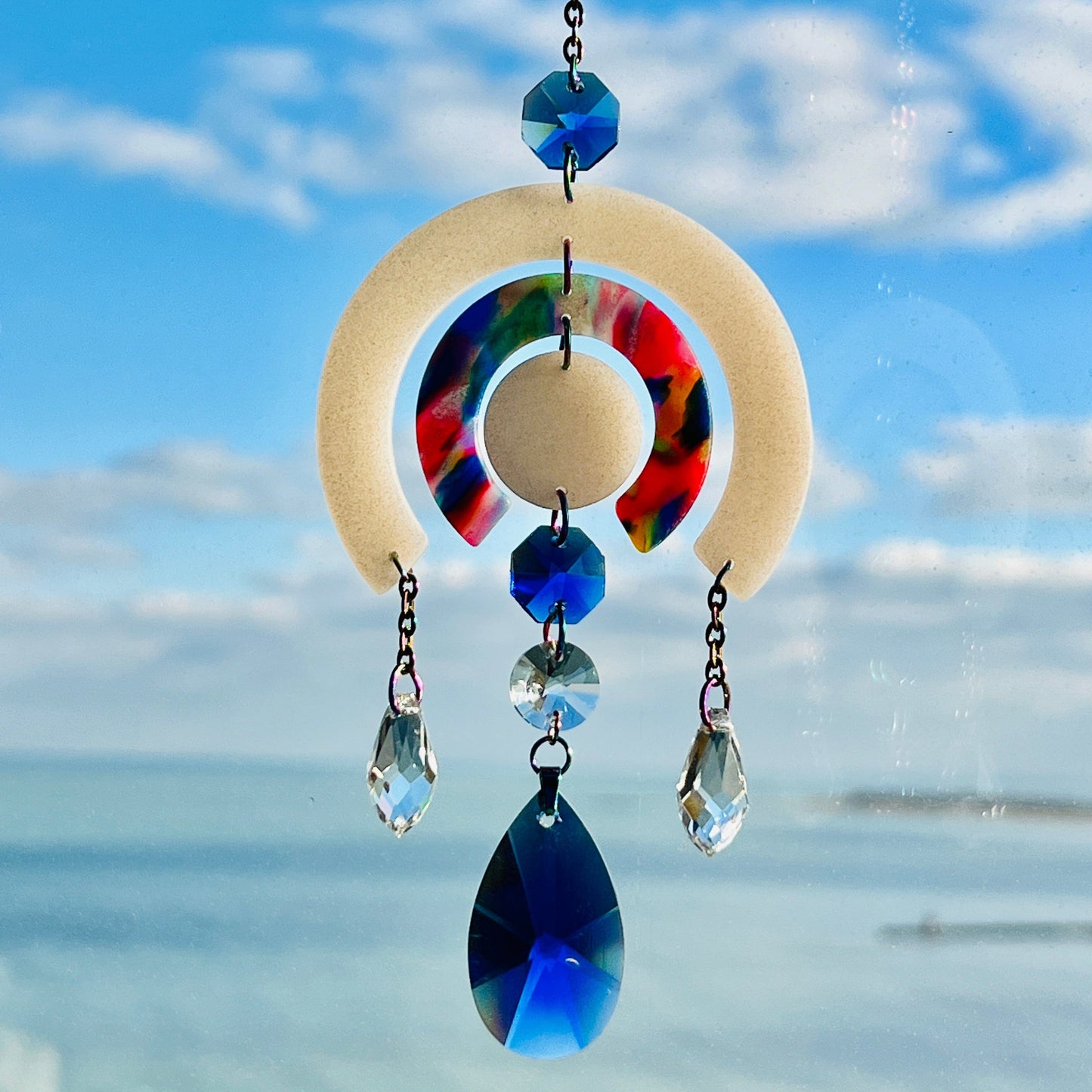 Suncatchers White Glitter & Marbled Watercolors - Blue Accents Circle Cutout Suncatcher