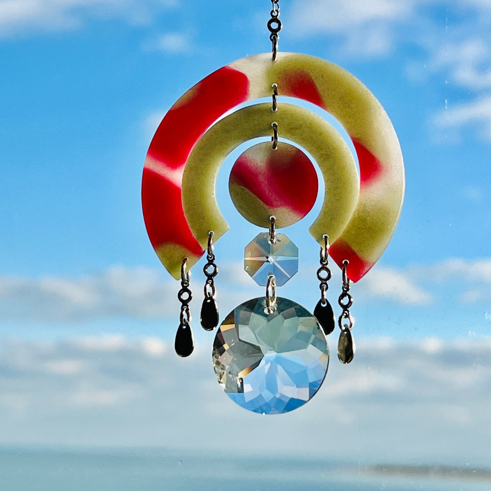 Suncatchers Burgundy, White, Dark Silver Circle Cutout Suncatcher